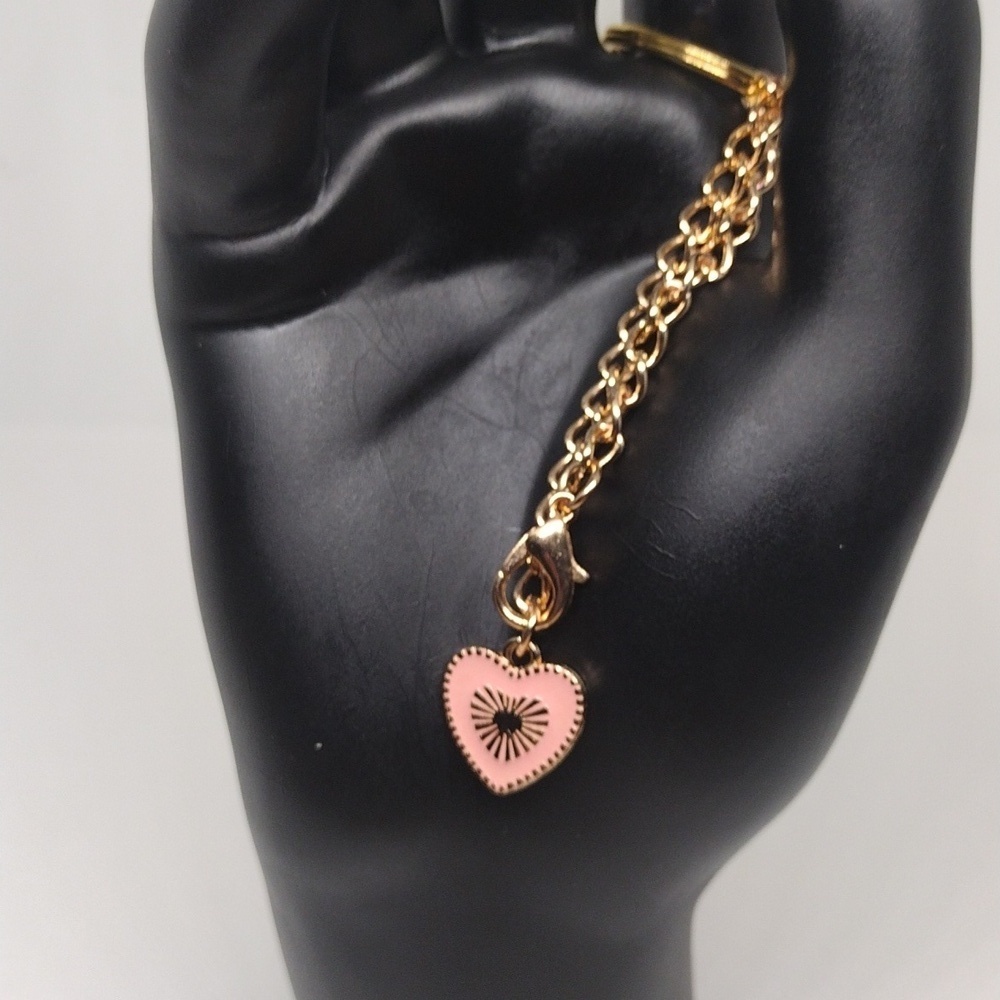 Personalized Gold & Pink Heart Keychain - Initial H Charm - Picture 3 of 4